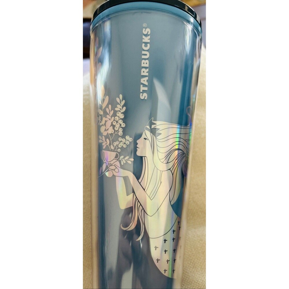 Starbucks 2021 Christmas Holiday Tumbler Siren Mermaid Blue 24 oz Holographic
